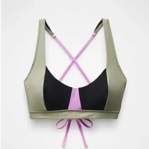 NWT prAna Tulum Swim Top - Black Color Block Bikini Top